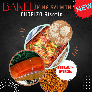 Chessy Baked King Salmon & Chorizo Risotto/Risoni/Basmathi